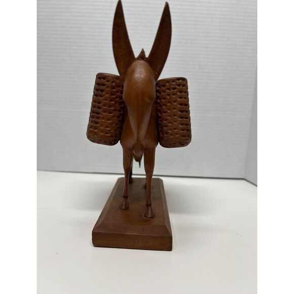 Beautiful Vintage Wood Carving Cigarette Donkey 2 Baskets Mexico 1957 - Picture 3 of 6